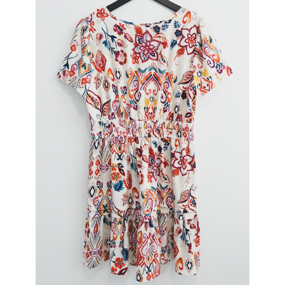 Be by Chetta B Dress Womens XL Multicolor Short Sleeve Artistic Floral Boho - Picture 2 of 9